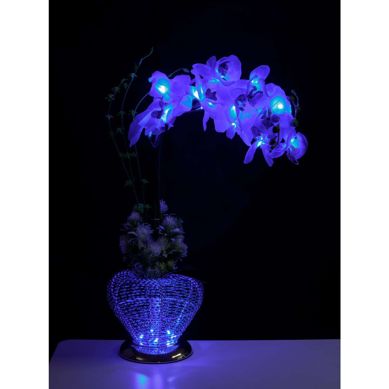 Светильник BABY STYLE светодиодный Орхидея голубой в металлической вазе с кнопкой 50 см - фото 2