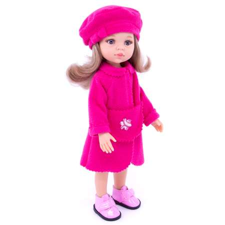 Пальто с беретом МОДНИЦА для куклы 32 см малиновый