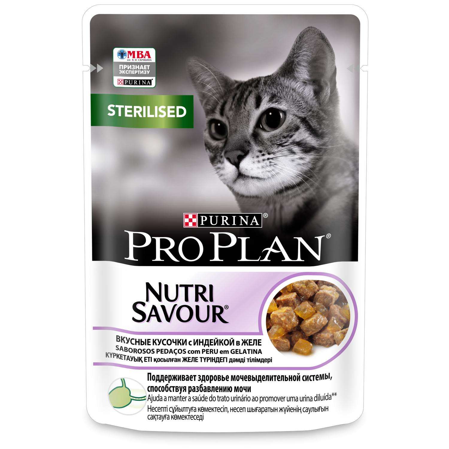 Корм влажный для кошек PRO PLAN Nutri Savour 85г с индейкой в желе при стерилизации и кастрации пауч - фото 1