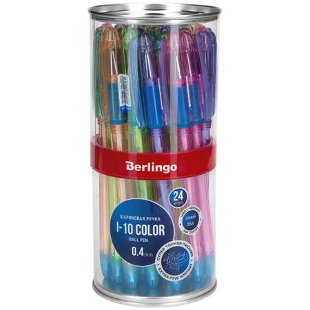 Ручка шариковая BERLINGO I-10 Color синяя 0.4 мм корпус ассорти набор 24 шт