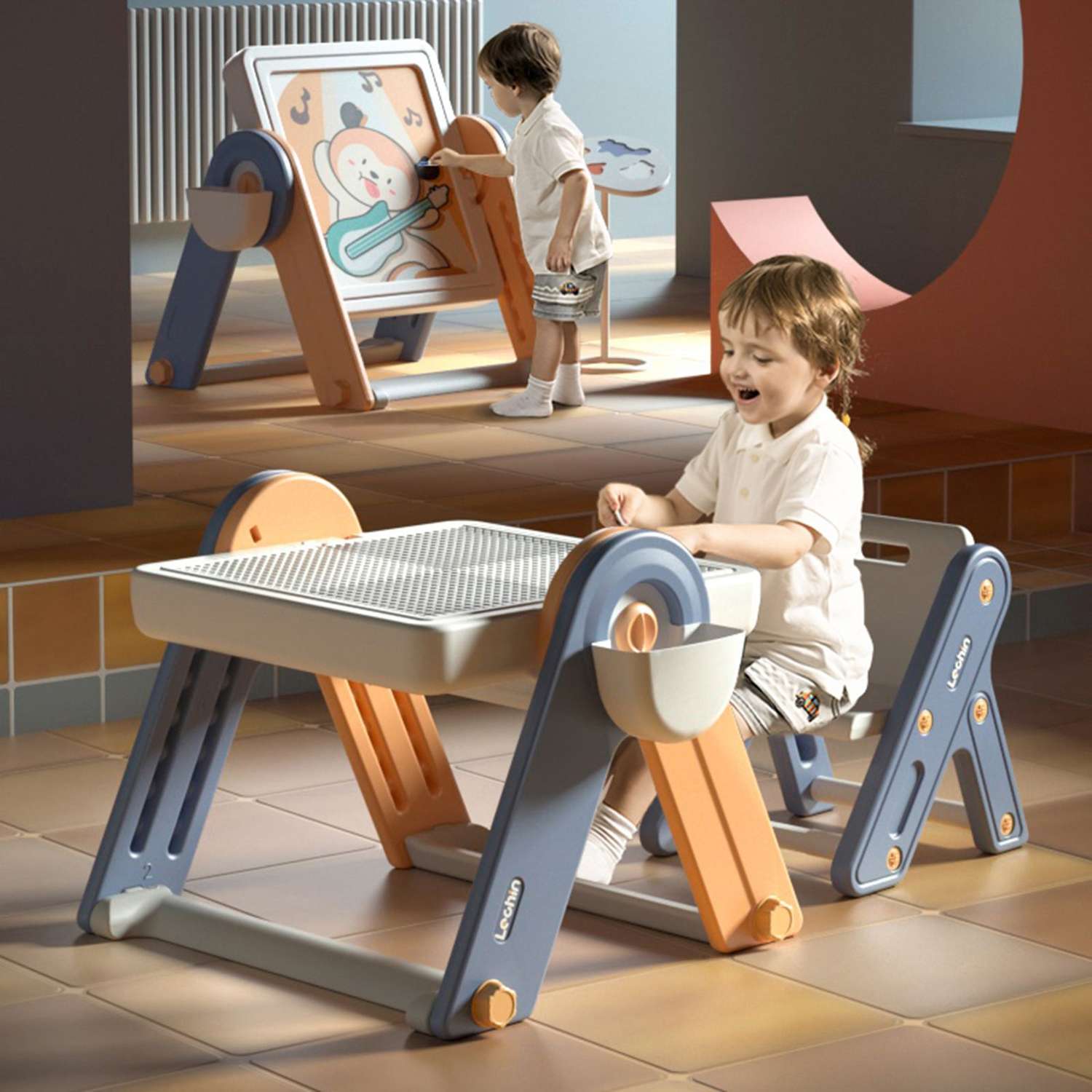 Детский стол со стульчиком 4в1 UNIX Kids Yellow для конструктора рисования для игр с песком и водой с контейнером - фото 6