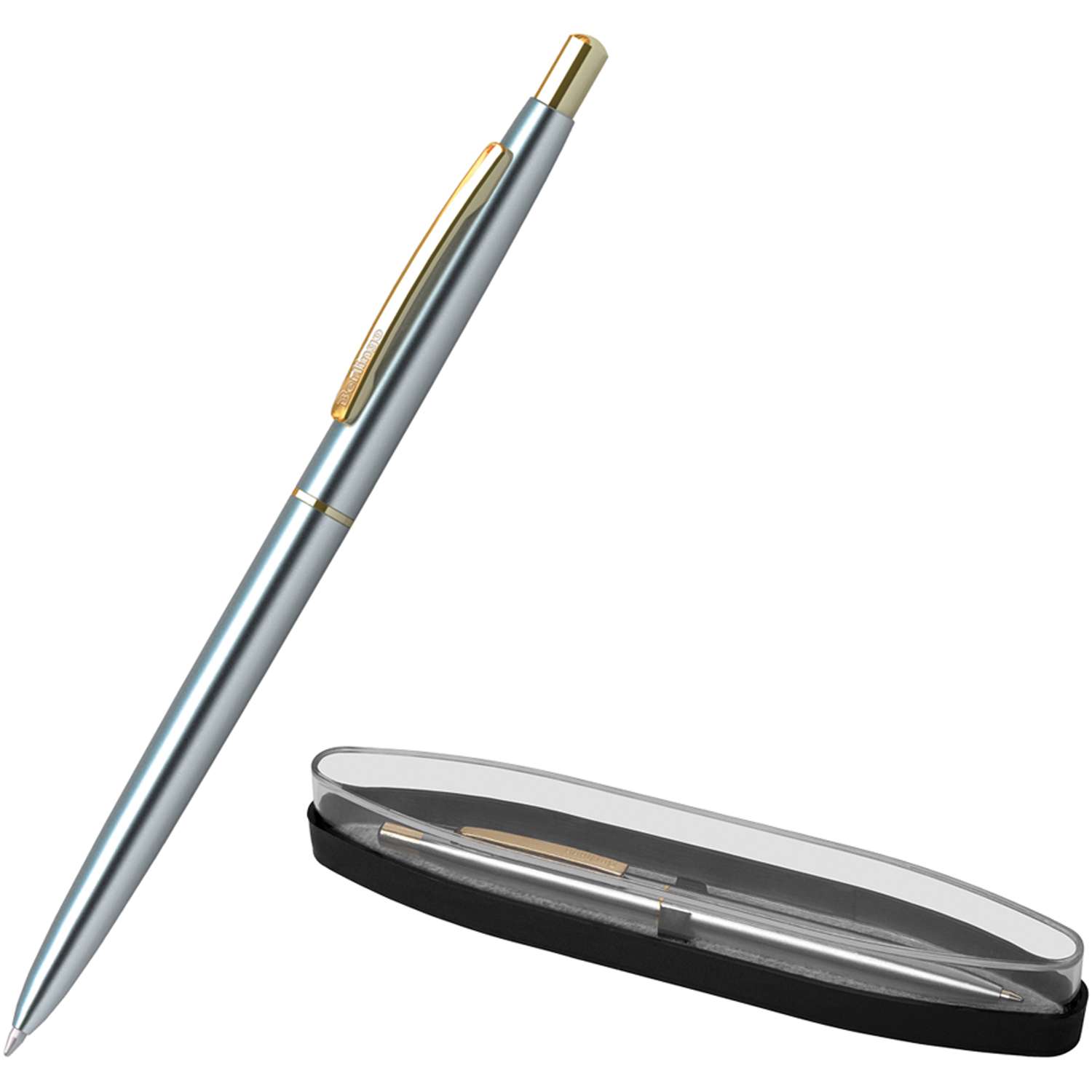 Ручка шариковая Berlingo Golden Prestige синяя 07мм корпус хром/золото - фото 2