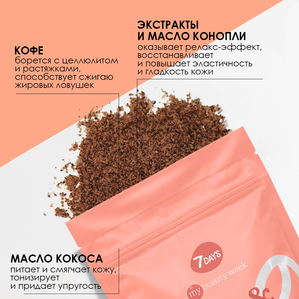 Скраб для тела 7DAYS Coffee and cannabis кофейный антицеллюлитный - фото 4