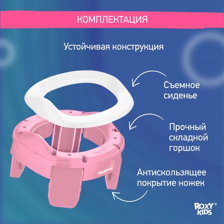 Горшок дорожный ROXY-KIDS складной и насадка на унитаз HandyPotty с тремя пакетами цвет розовый