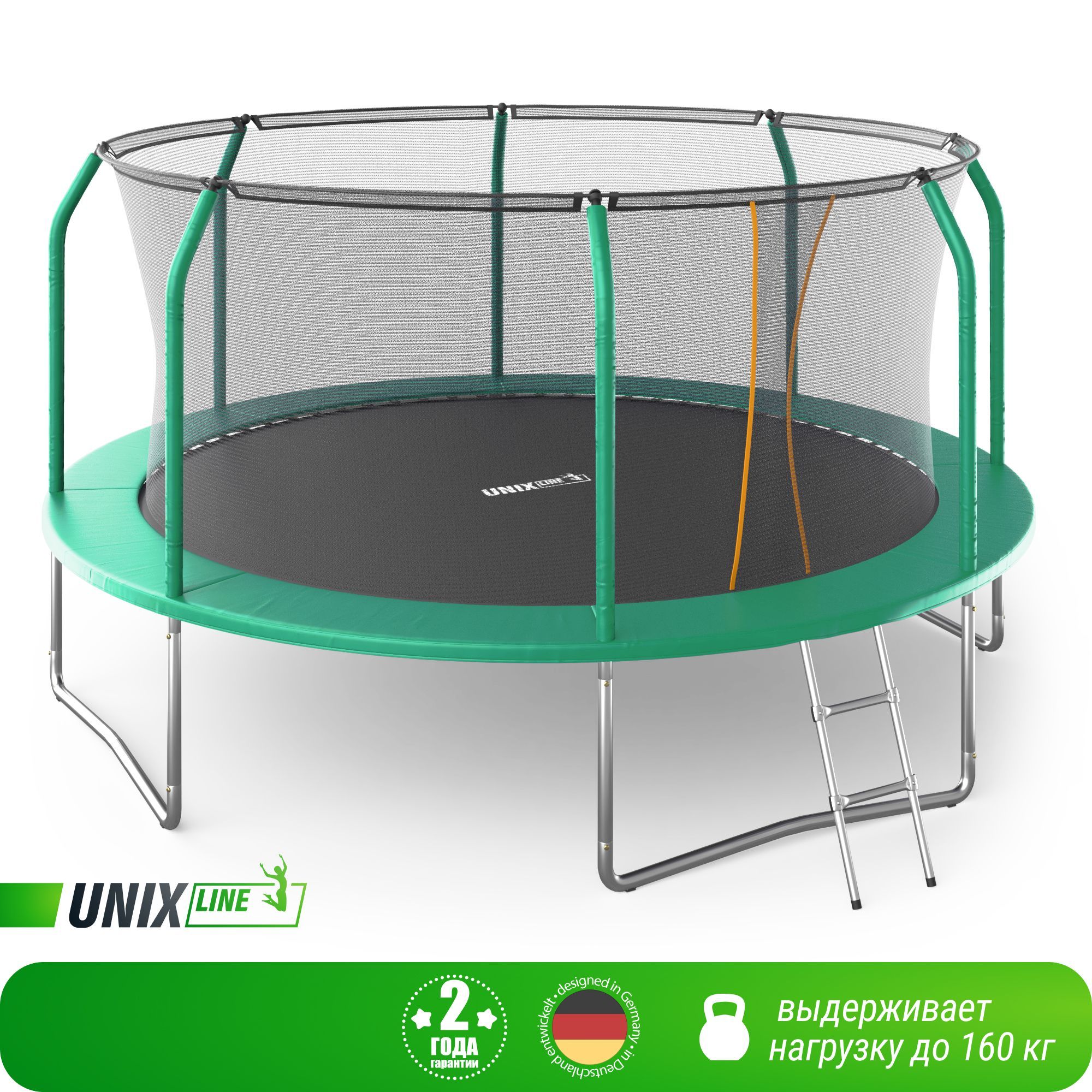 Батут каркасный supreme basic UNIX line 14 ft Green диаметр 427 см до 160 кг диаметр прыжковой зоны 370 см - фото 2