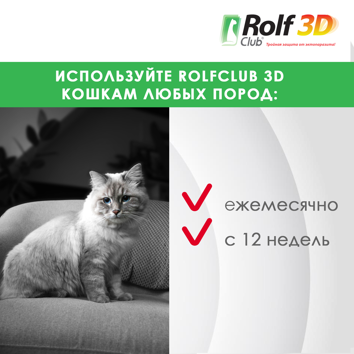 Капли для кошек RolfClub 3D 4-8кг 3пипетки - фото 7