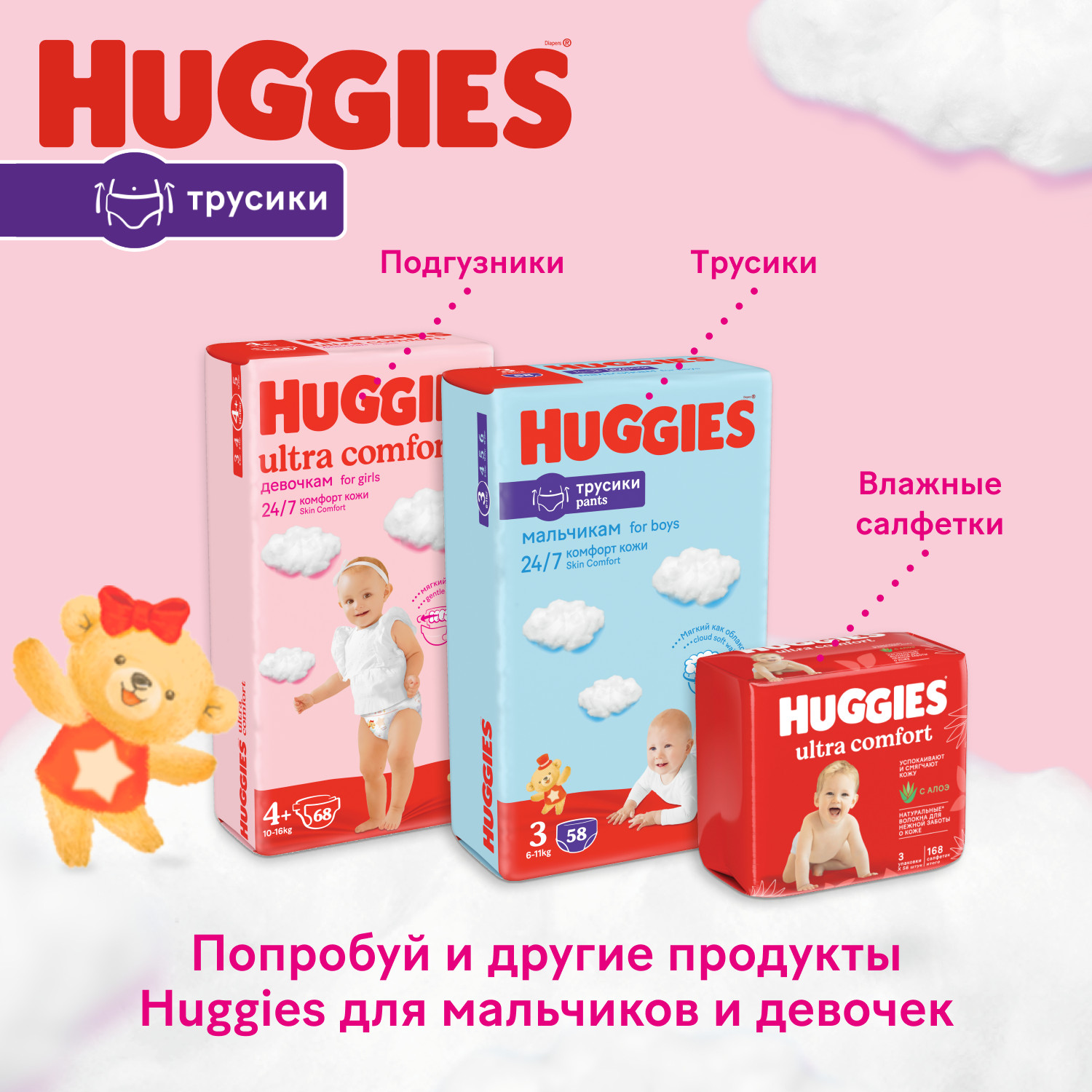 Подгузники-трусики для девочек Huggies 4 9-14кг 17шт - фото 18