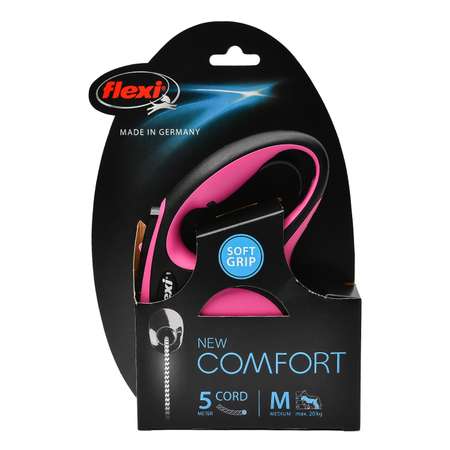 Рулетка Flexi New Comfort М трос 5м до 20кг Черный-Розовый