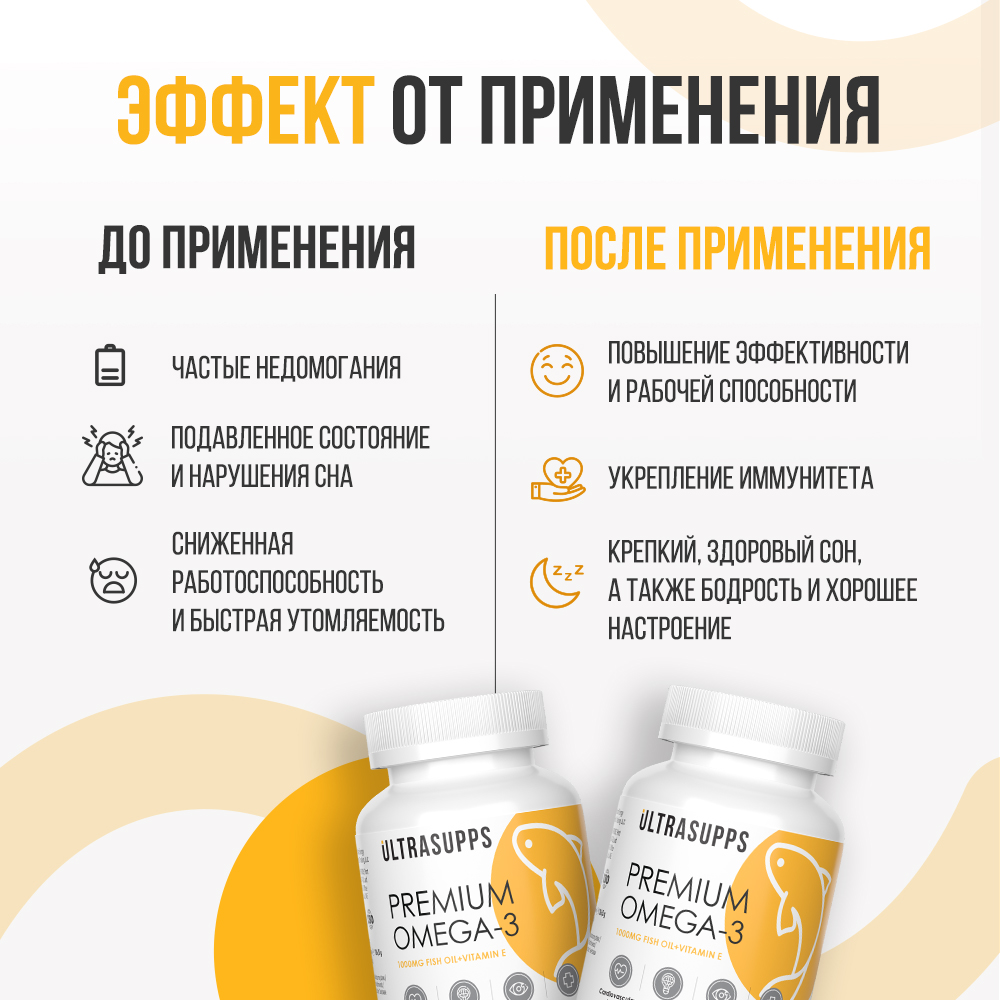 Премиум Омега - 3 + Витамин Е ULTRASUPPS 60 мягких капсул - фото 4