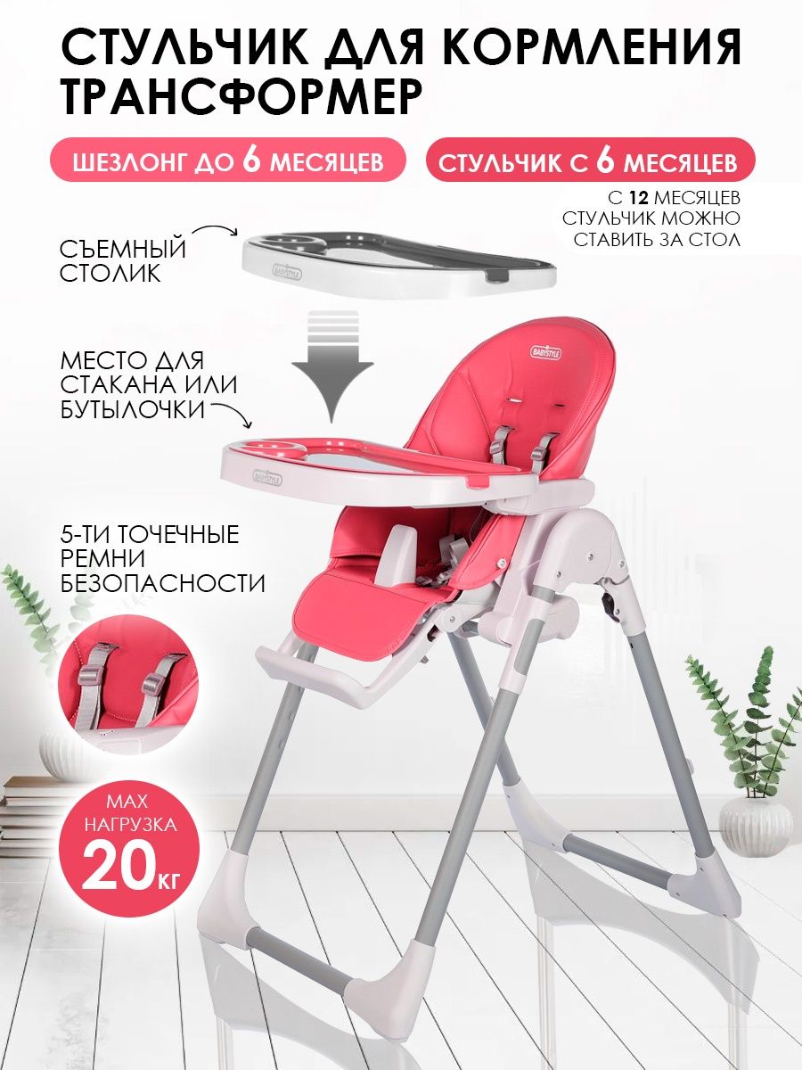 Стульчик для кормления BABY STYLE Пластмассовый детский складной трансформер  страна производства Китай P1/Розовый купить по цене 12299 ₽ в  интернет-магазине Детский мир