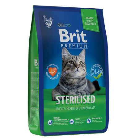 Корм для кошек Brit 8кг Premium Cat Sterilized Chicken для стерилизованных с курицей сухой