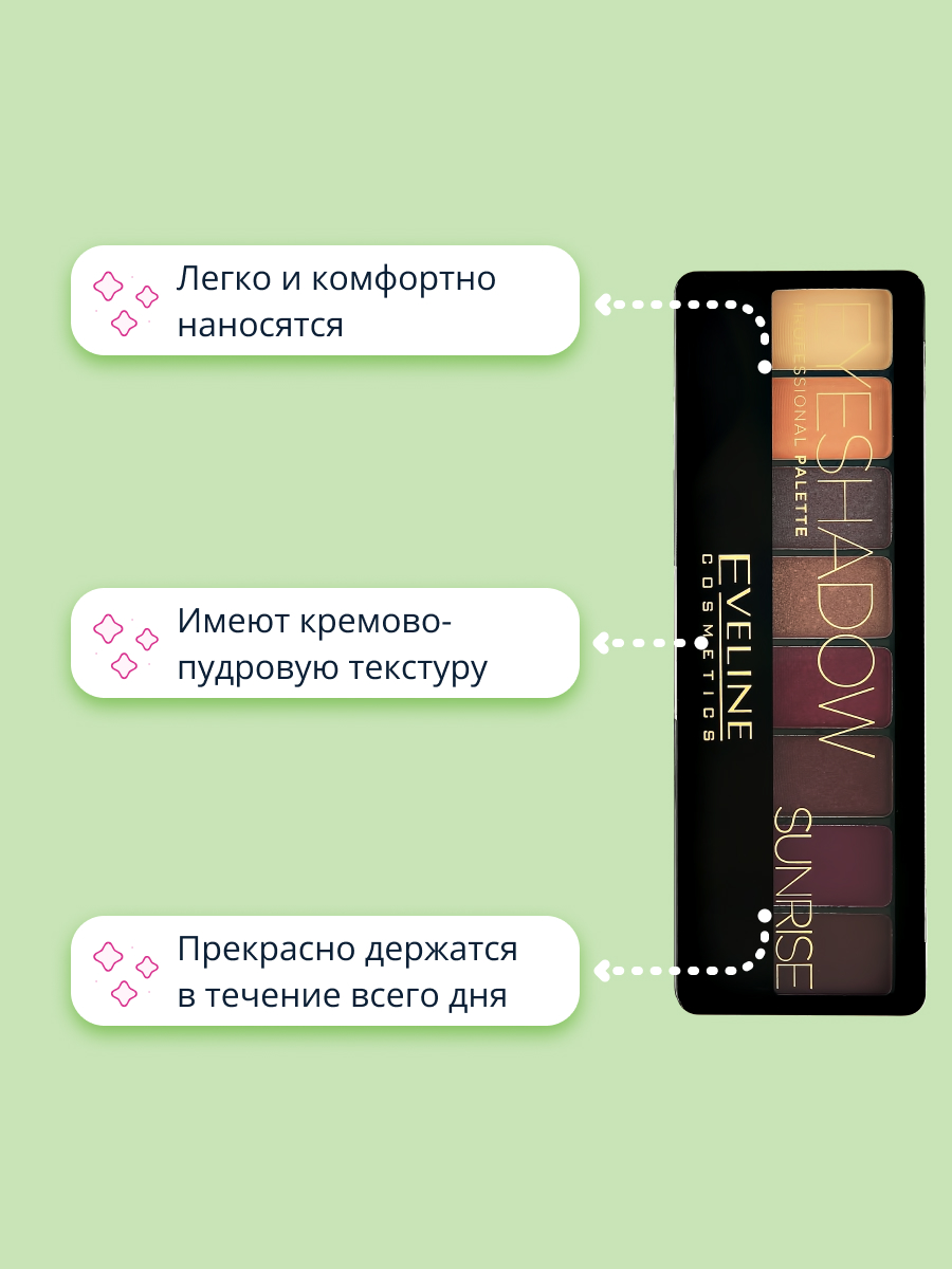 Палетка теней EVELINE Eyeshadow professional palette тон 01 (sunrise) - фото 2