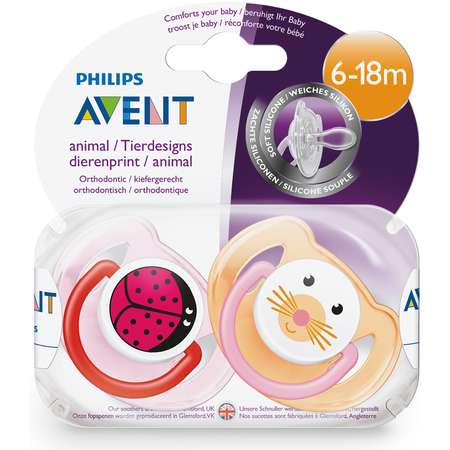 Пустышка Philips Avent Classic домашние животные 6-18 мес 2 шт SCF182/15