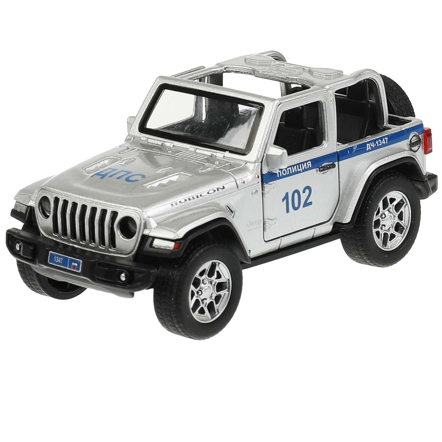 Машина металл ТЕХНОПАРК Jeep Wrangler rubicon полиция 12 см свет звук открываются двери багажник 343353 - фото 2