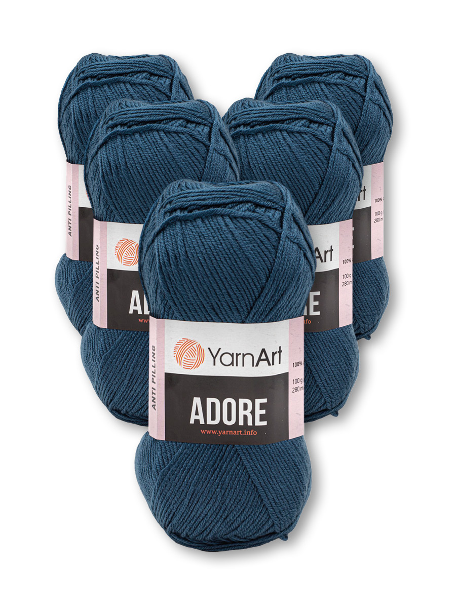 Пряжа для вязания YarnArt Adore 100 гр 280 м акрил с эффектом анти-пиллинга 5 мотков 348 темно-джинсовый - фото 2