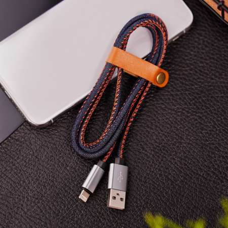 Кабель REXANT USB - Lightning 1 метр в джинсовой оплетке