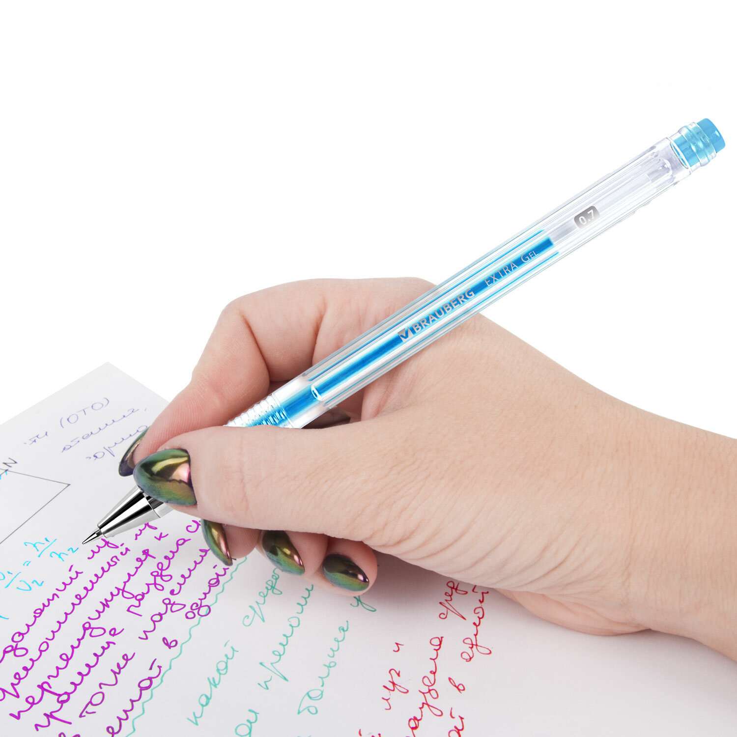 Ручки гелевые Brauberg цветные набор 6 штук для школы тонкие неон - фото 2