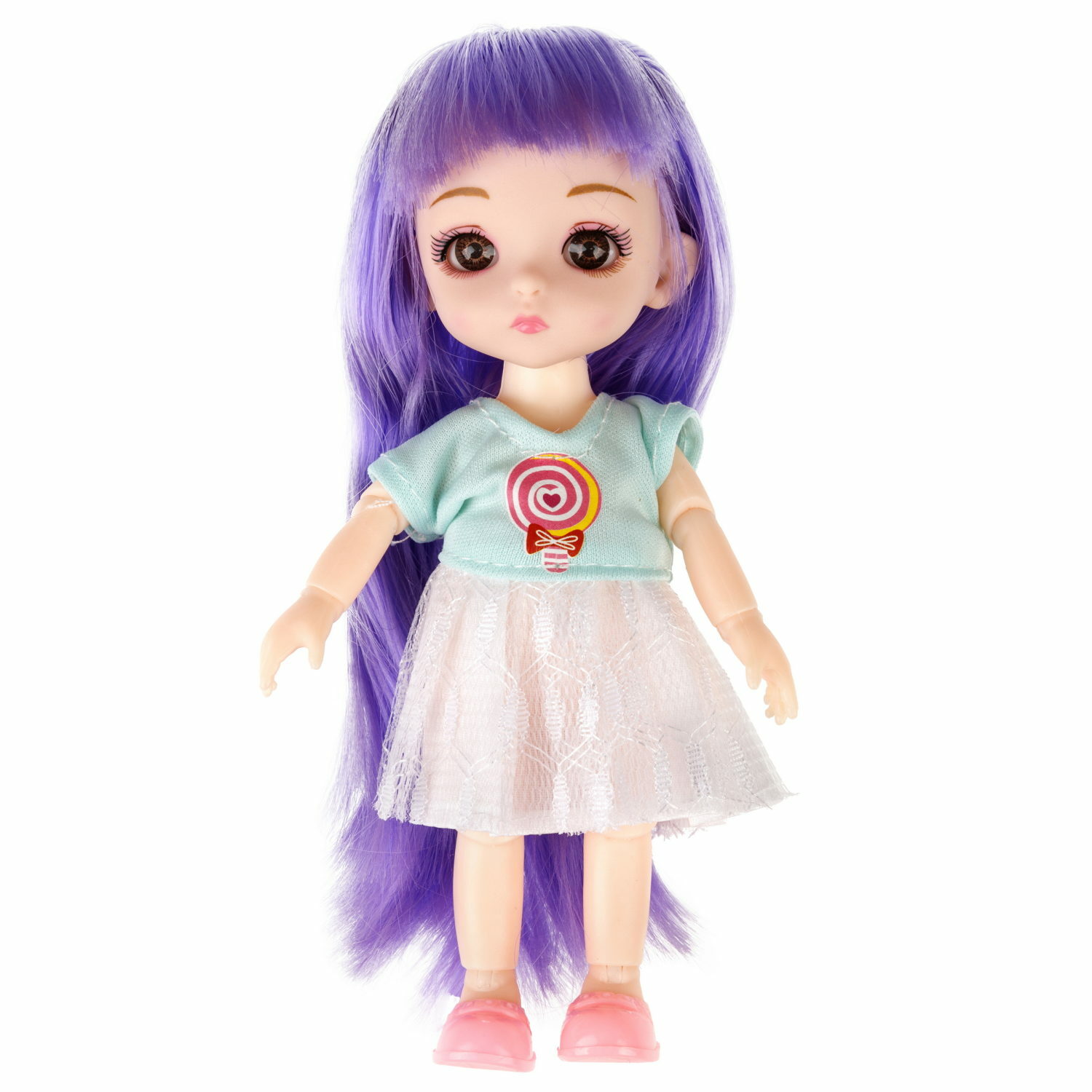 Кукла шарнирная 15 см 1TOY Alisa Kawaii mini с фиолетовыми волосами и расчёской Т24352 - фото 9