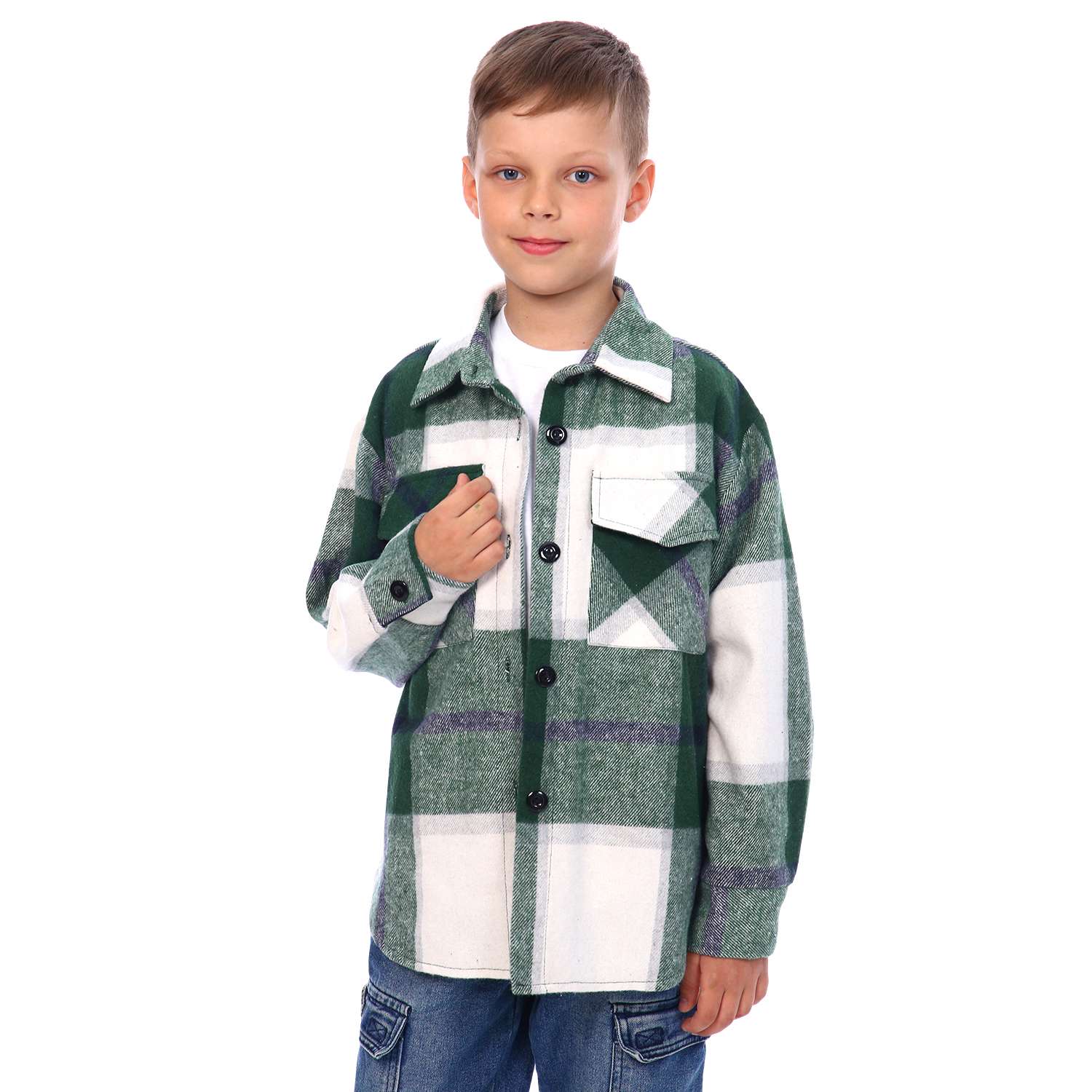 Рубашка Детская Одежда 4104Пэ/зеленый_молочный - фото 1