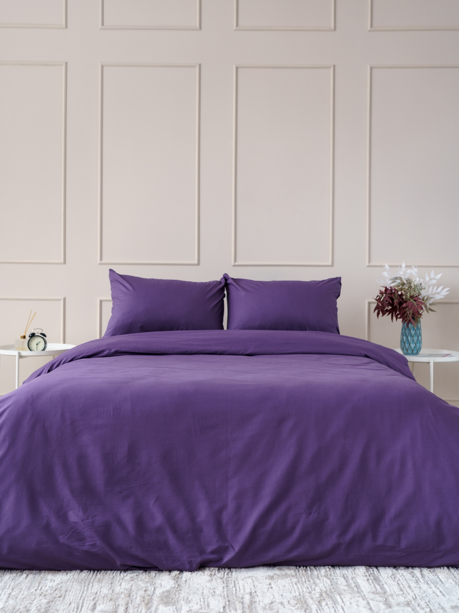 Комплект постельного белья IDEASON поплин 3 предмета 1.5 сп. фиолетовый - фото 2