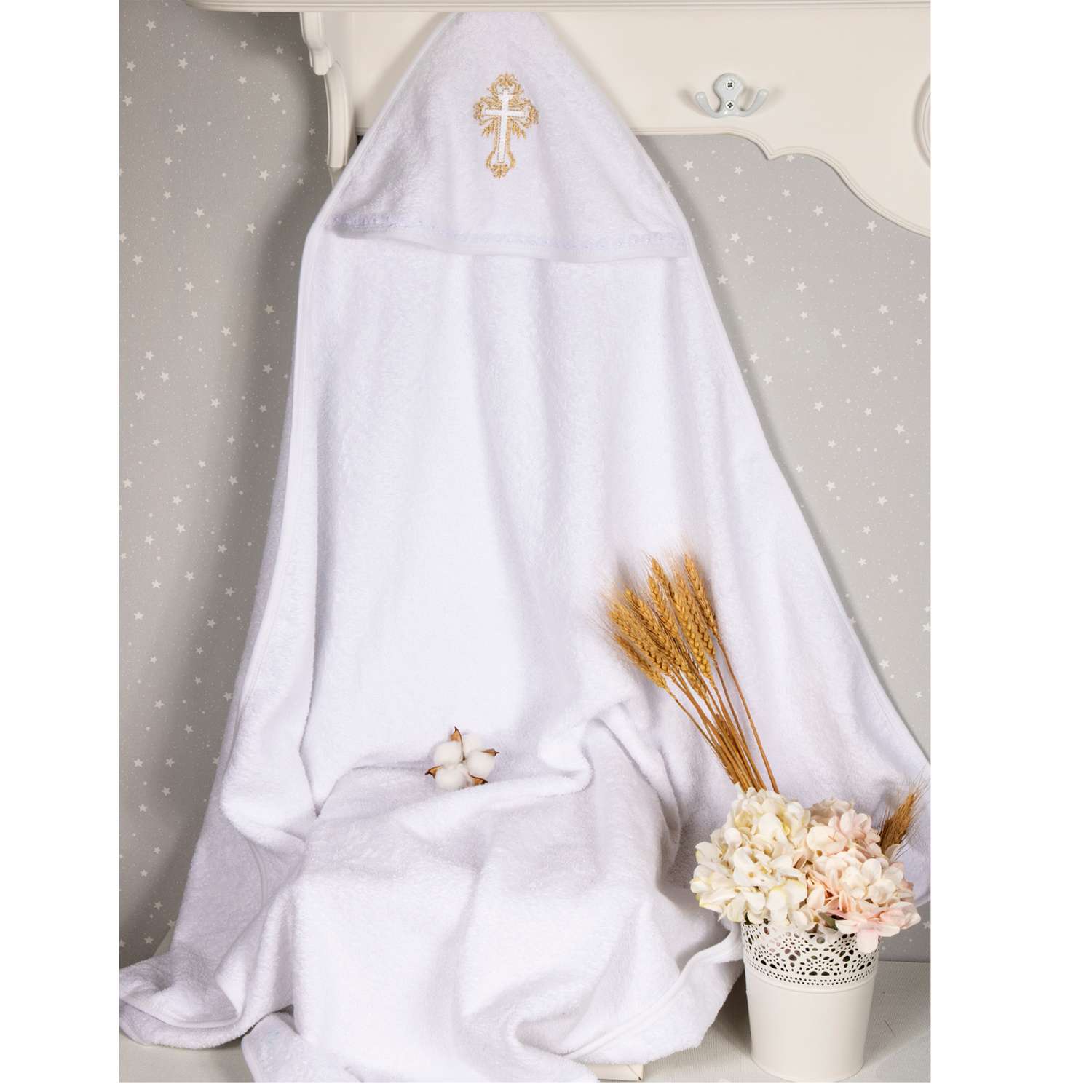 Полотенце-уголок Осьминожка для крещения с вышивкой - фото 1