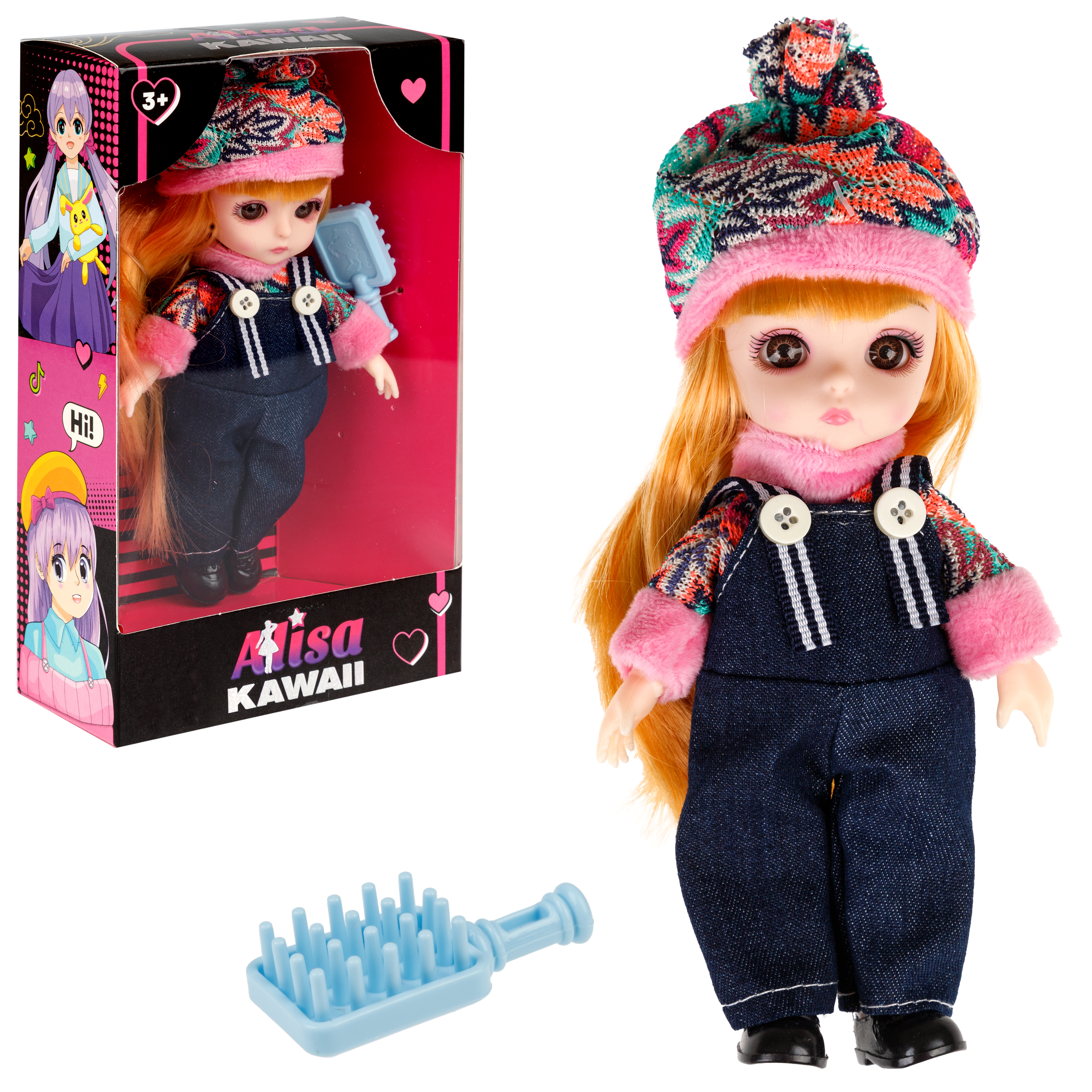 Кукла шарнирная 15 см 1TOY Alisa Kawaii mini с расчёской длинные светлые волосы в шапке Т24353 - фото 6