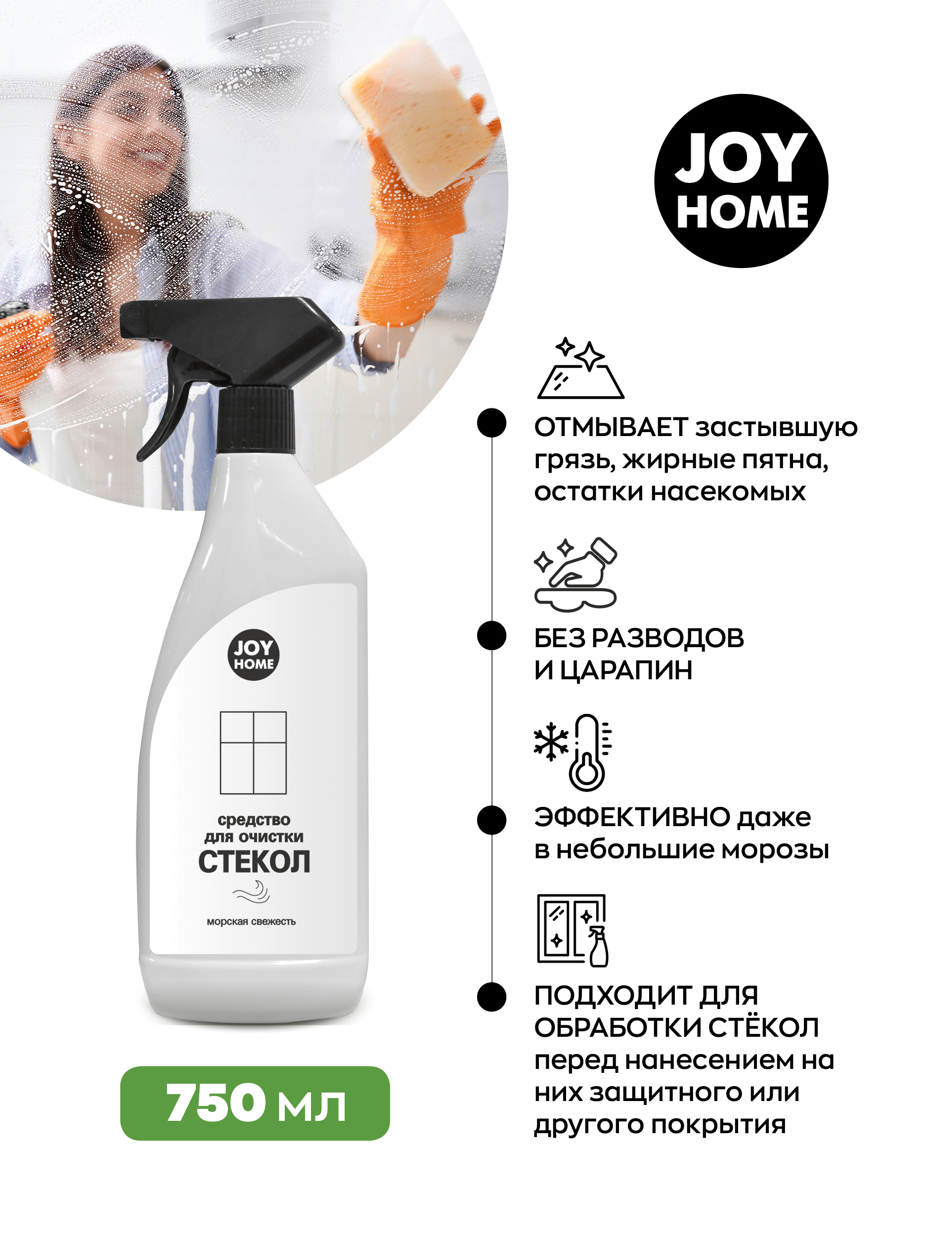 Средство для окон и зеркал JOY HOME морская свежесть 750 мл - фото 4