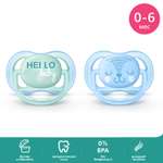 Пустышка Philips Avent Ultra Air с рисунком +футляр для стерилизации 0-6месяцев 2шт SCF343/20