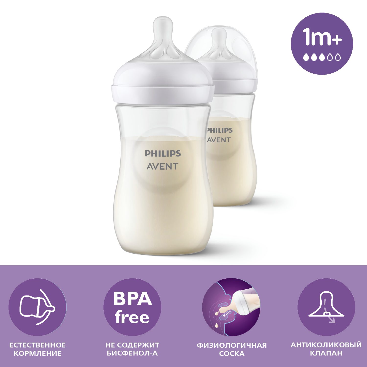 Бутылочка для кормления Philips Avent Natural Response 260мл с 1месяца 2шт  SCY903/02