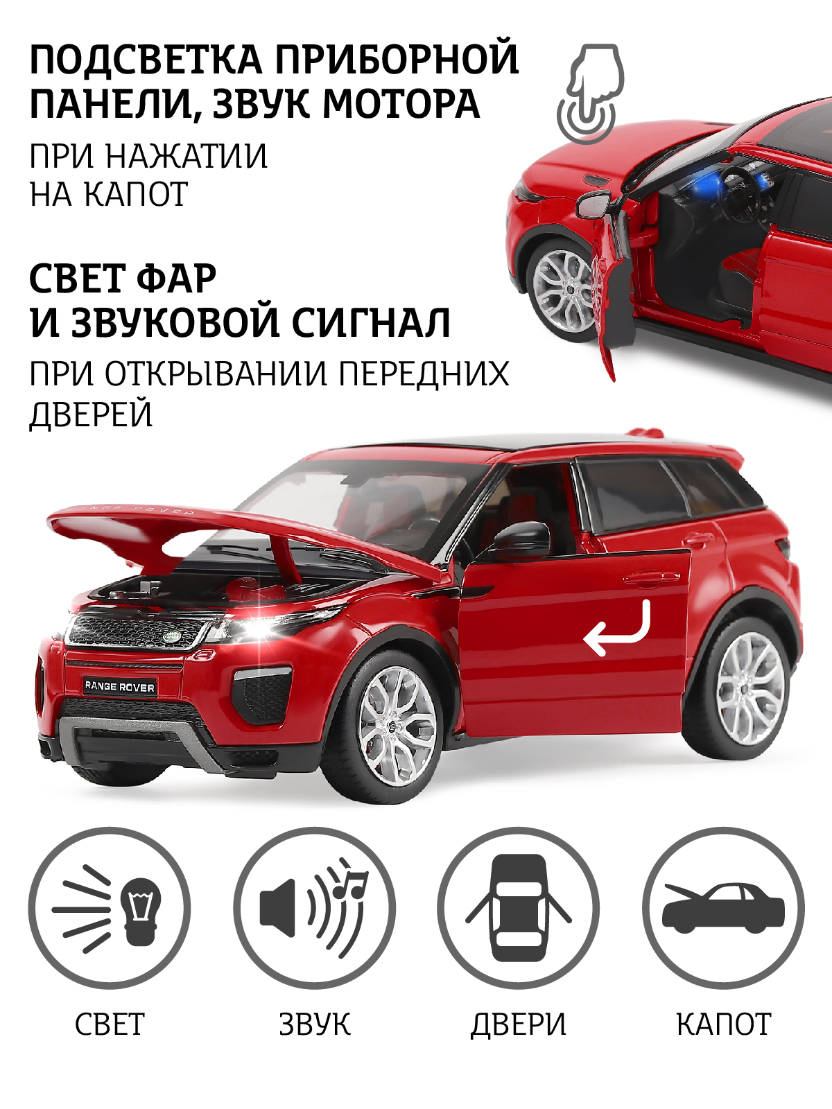 Внедорожник АВТОпанорама Land Rover Range Rover Evoque HSE 1:24 красный JB1200120 - фото 2