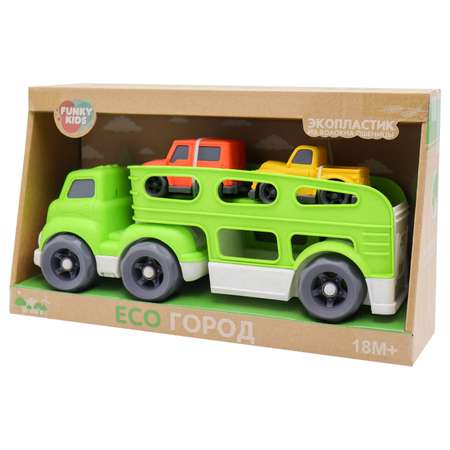 Игрушка Funky Toys Эко-машинка грузовик с 2 машинками Зеленый 30 см FT0416365