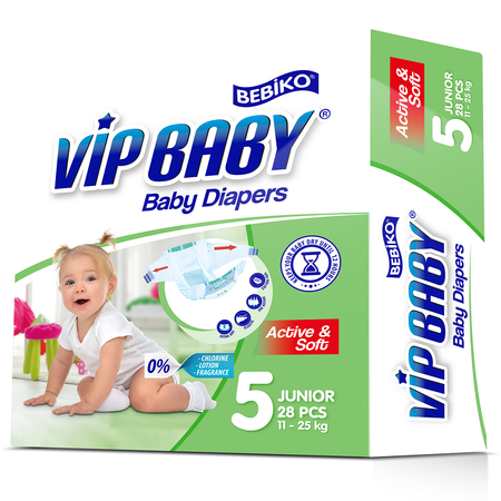 Подгузники Paksel Vip Baby Premium Junior вес 11-25 кг 28 шт/уп