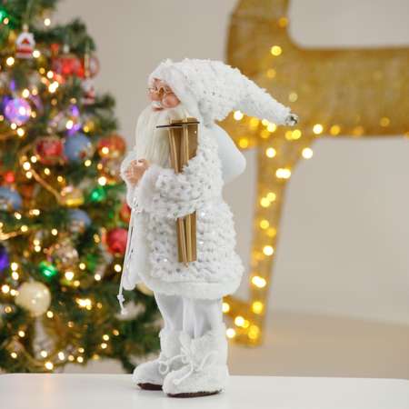 Фигура декоративная BABY STYLE Игрушка Дед Мороз в белом костюме с лыжами 45 см