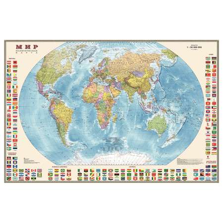 Карта мира политическая Ди Эм Би 1:30млн с флагами ОСН1234480