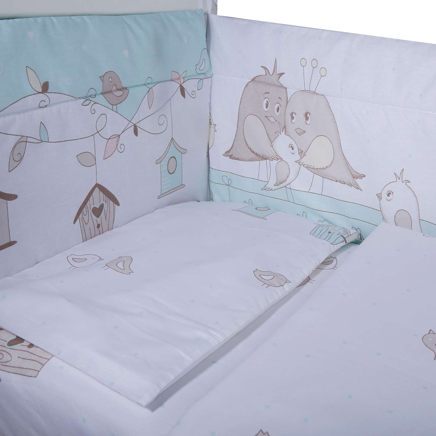 Комплект постельного белья Эдельвейс Птички 4предмета Зеленый 10491 - фото 4