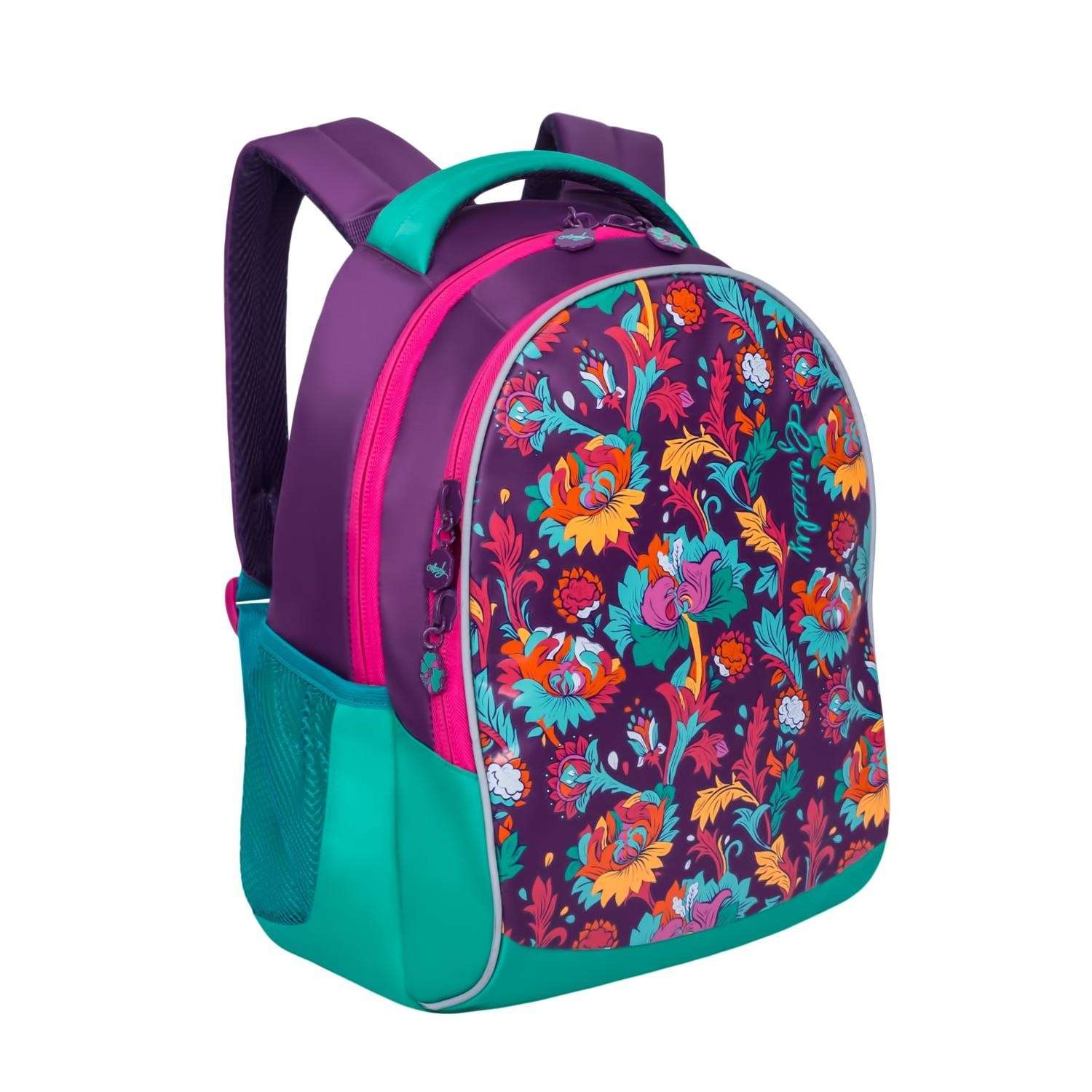 Рюкзак Grizzly Цветы для девочек Фиолетовый - фото 2