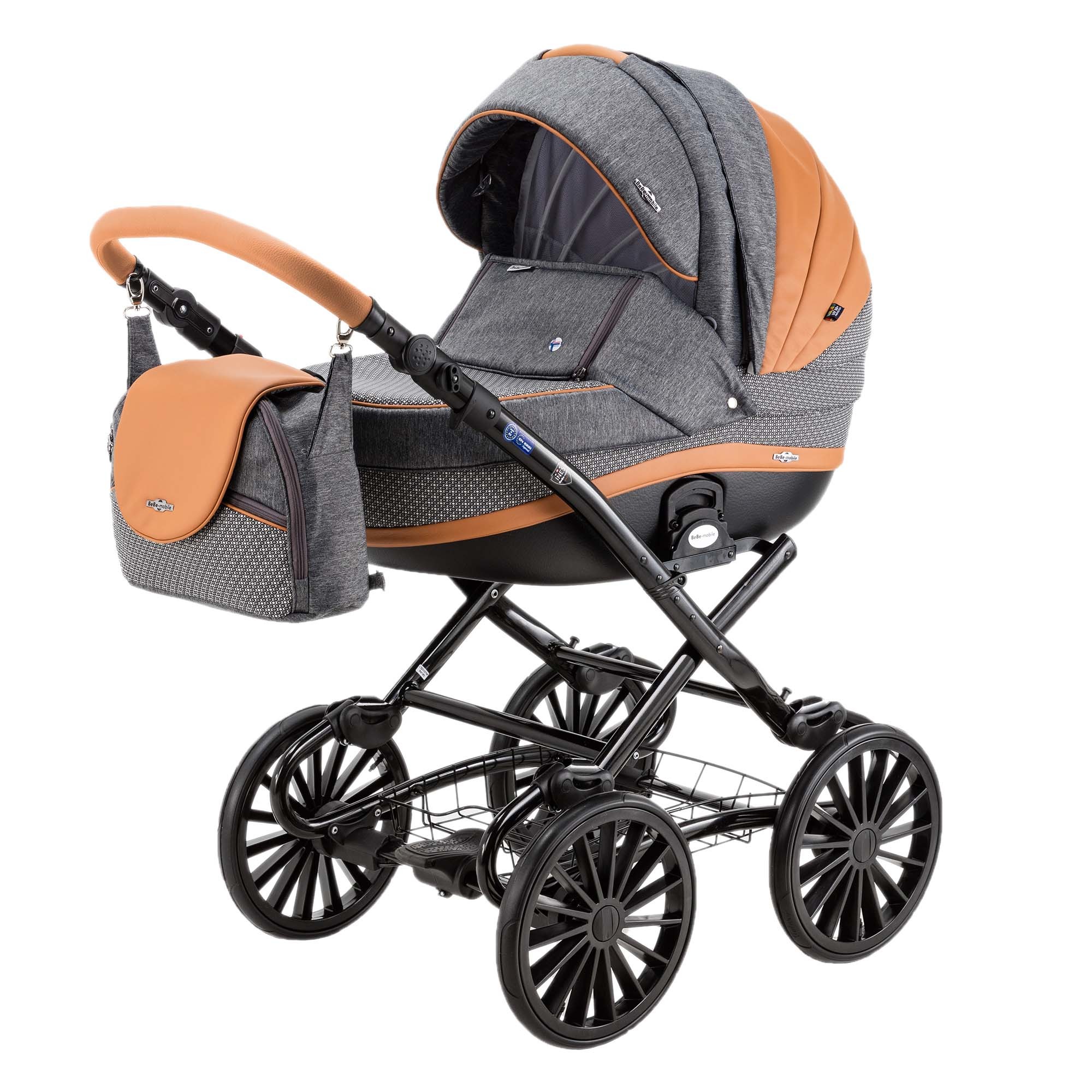 Коляска 3в1 BeBe-mobile Ines C and G A22 Темно-серый+Черно-белые круги+Карамельная кожа - фото 1