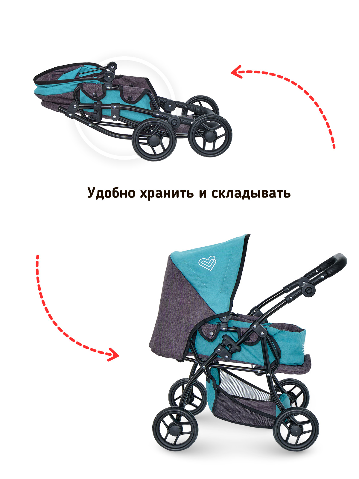 Коляска для кукол трансформер Buggy Boom с люлькой бирюзовая 8448-2111 - фото 6