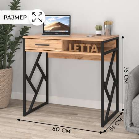 Стол письменный LETTA Frame New с ящиком и полкой Дуб Вотан Черный металл 800*760*510