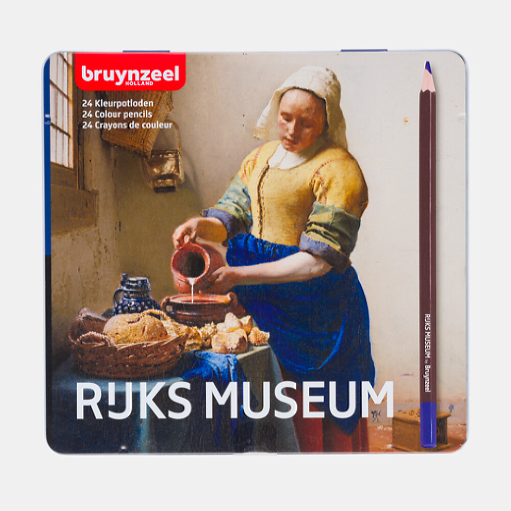 Набор цветных карандашей Bruynzeel The Rijksmuseum Молочница Вермеер 24 цвета в металлическом коробе-пенале - фото 1