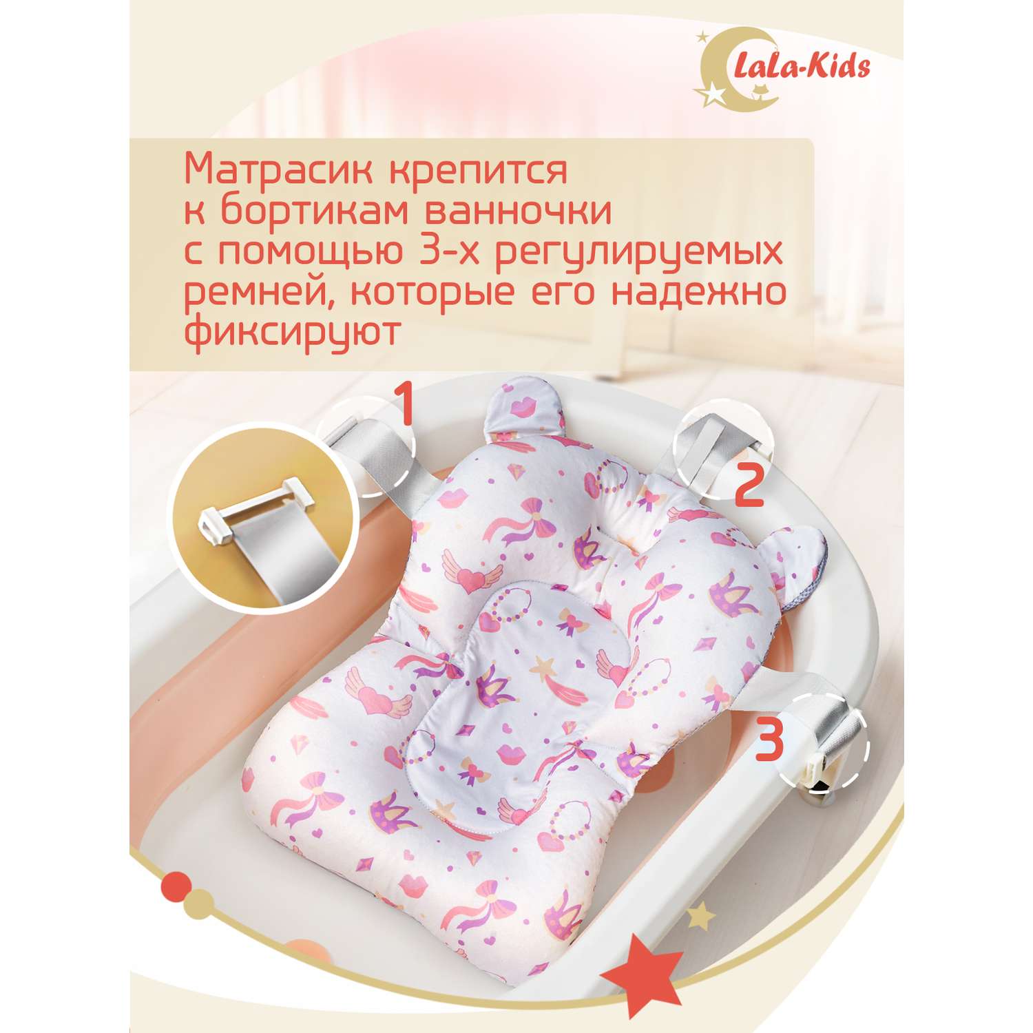Ванночка для новорожденных LaLa-Kids складная с матрасиком и термометром в комплекте - фото 16