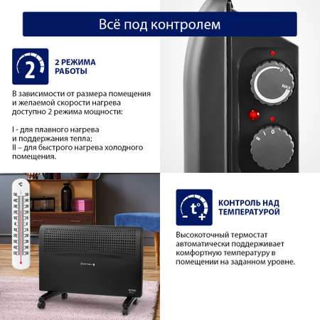 Обогреватель конвектор электрический STINGRAY ST-CH1022B черный жемчуг