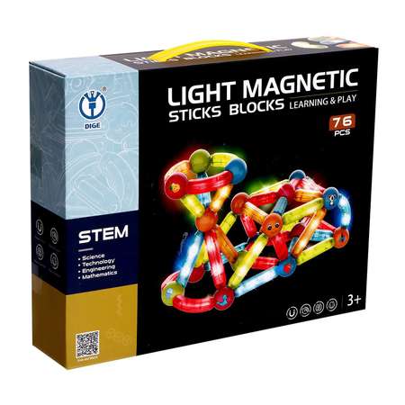 Конструктор Sima-Land магнитный для малышей «Световые палочки» 76 деталей