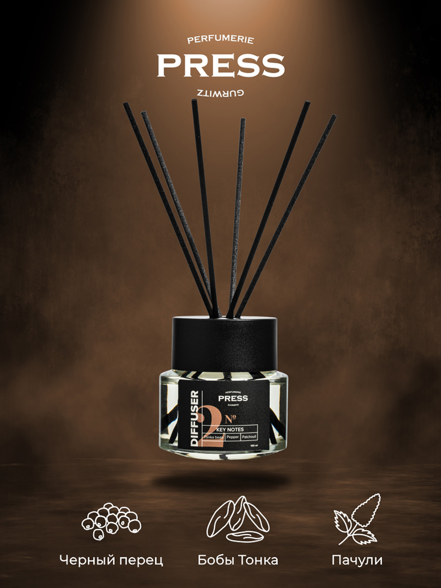 Диффузор №2 Press Gurwitz Perfumerie Ароматизатор для дома с палочками с ароматом Черный перец Бобы Тонка Пачули - фото 4