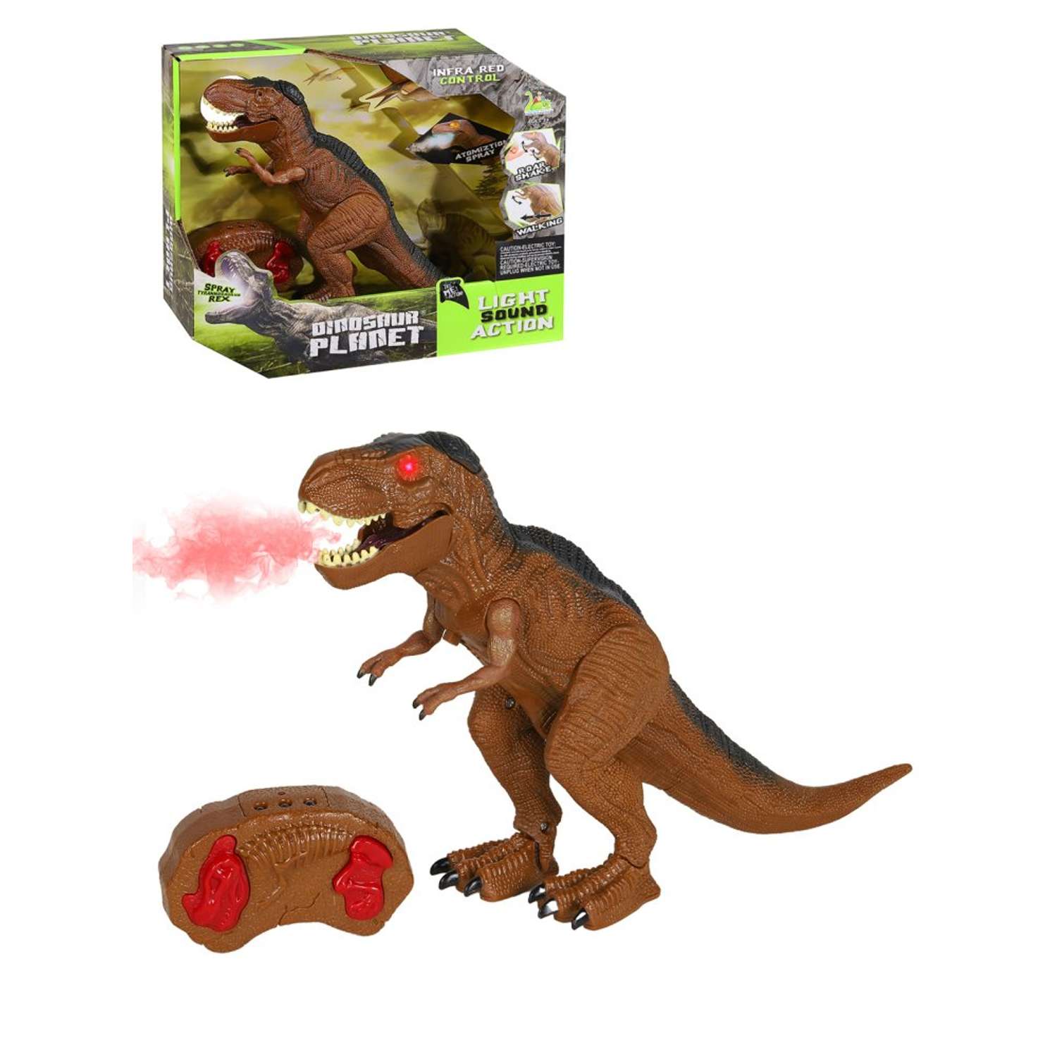 Игрушка на радиоуправлении КОМПАНИЯ ДРУЗЕЙ Динозавр со светом и паром шагает трясет головой коричневый - фото 6