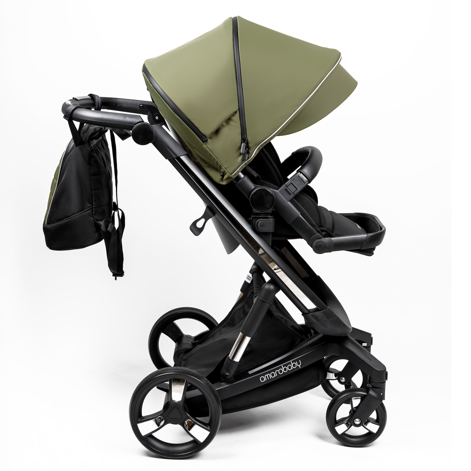 Коляска детская 2 в 1 Amarobaby tutum с auto brake хаки - фото 28