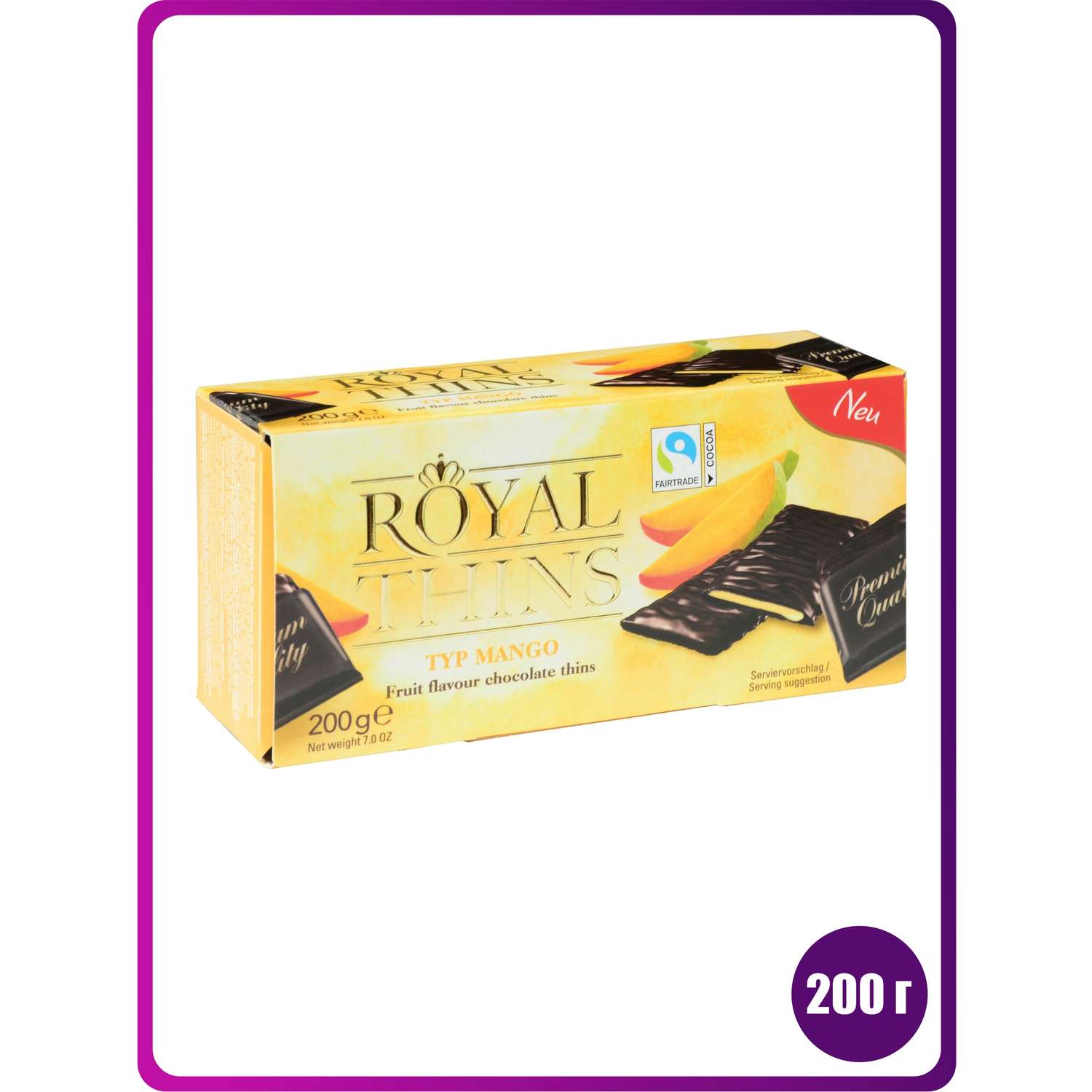Плиточный шоколад ROYAL THINS темный с кремовой начинкой со вкусом манго 200 г - фото 1