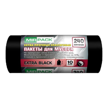 Мешки для мусора MirPack 240 литров 93х130 см черные в рулоне суперпрочные