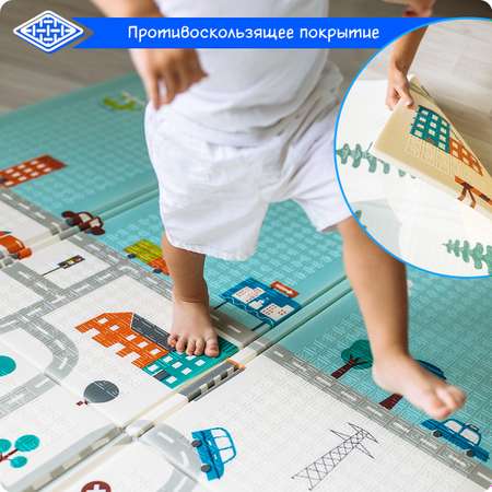 Детский коврик MIKMEL складной игровой развивающий двусторонний для ползания 180х200х1 см Город/Зоопарк