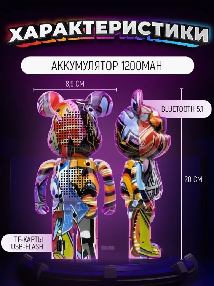 Колонка беспроводная Мишка CASTLELADY детская мишка BearBrick В5+ - фото 2